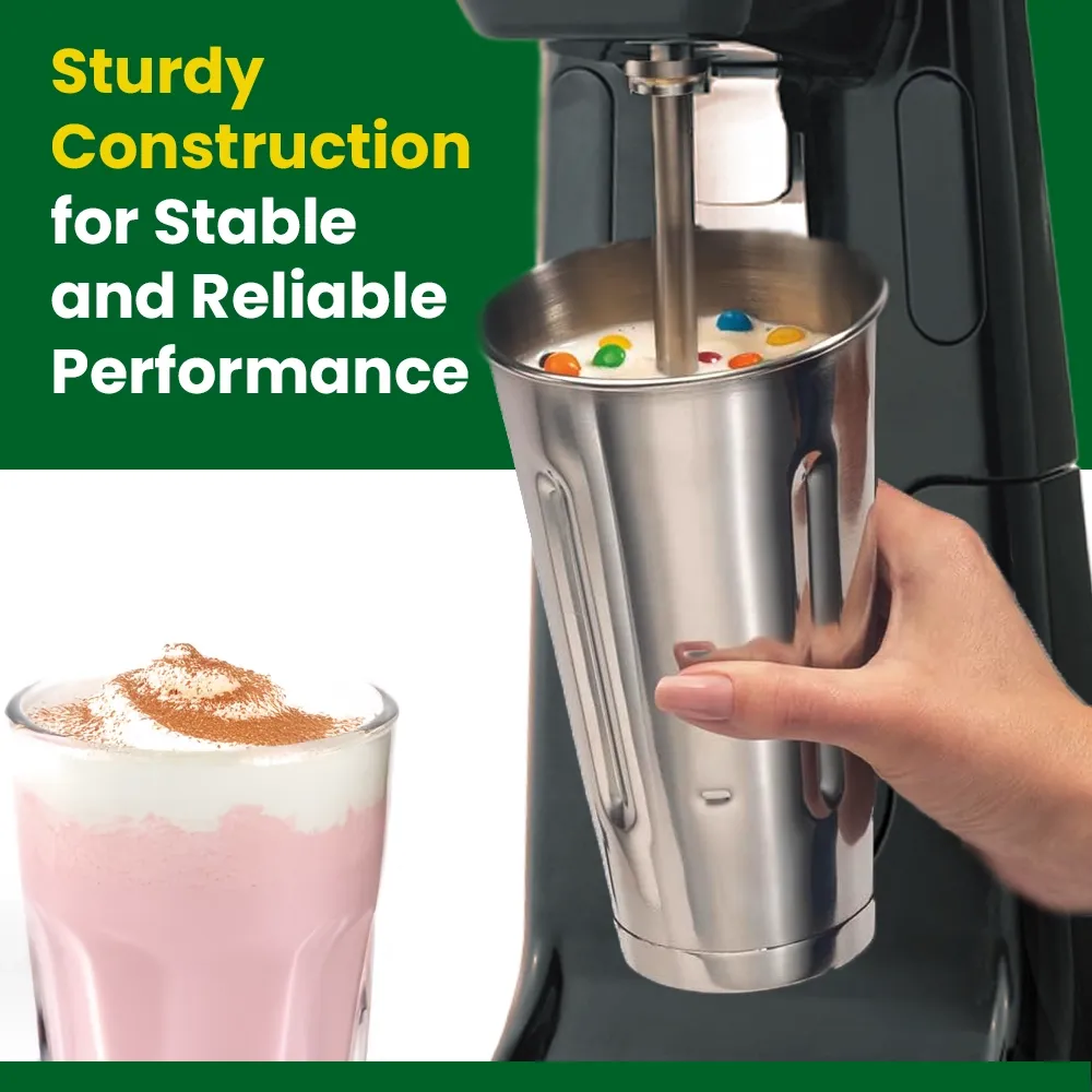 Omega Juicer black single spindle commercial milkshake maker for diner or cafe beverage stations, delivering reliable performance daily.