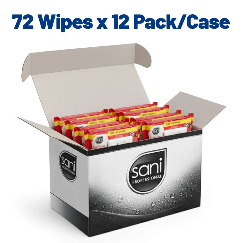 Sani Professional M30472 9" x 8" 72 Count Multi-Surface No-Rinse Sanitizing Wipes, 12/Case