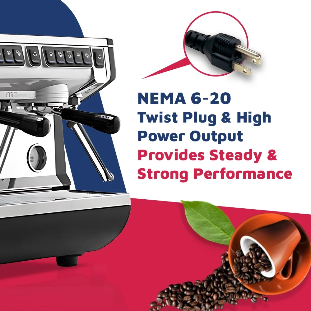Nuova Simonelli modern matte black compact espresso machine with dual groups and tall cup clearance sits beside pastries and coffee beans.