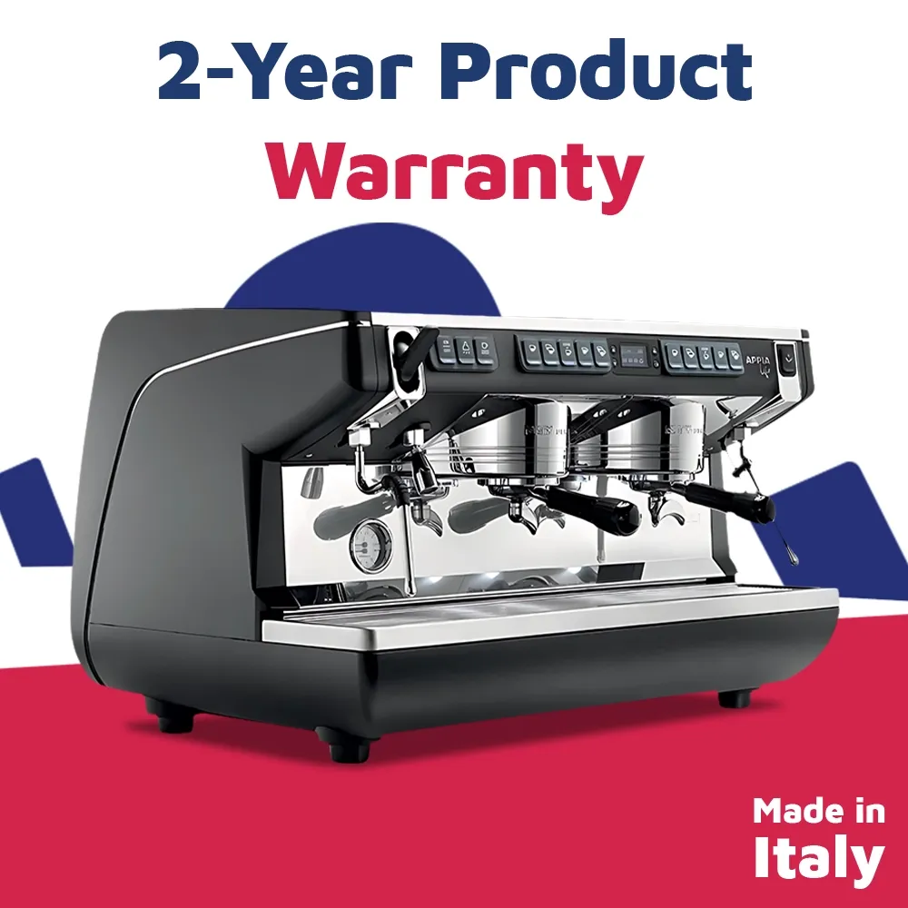 Nuova Simonelli modern XT dual-group espresso maker in matte finish with LED screen and ergonomic wands ensures precise brewing on clean bar.