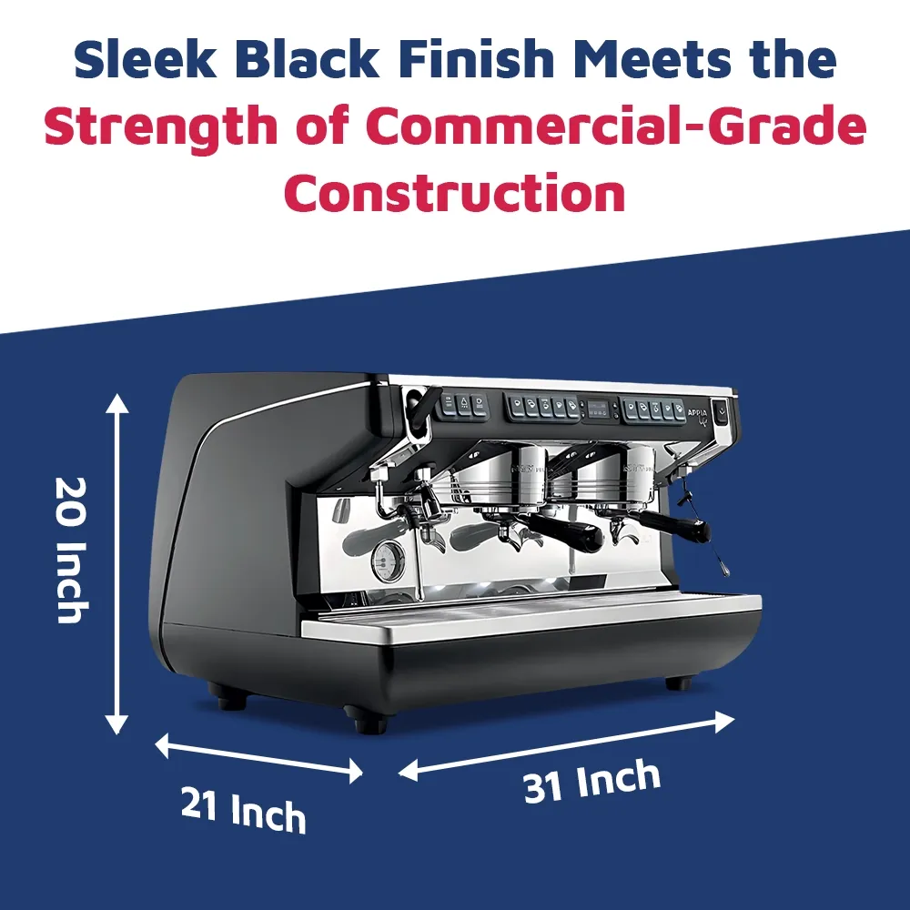 Nuova Simonelli modern XT dual-group espresso maker in matte finish with LED screen and ergonomic wands ensures precise brewing on clean bar.