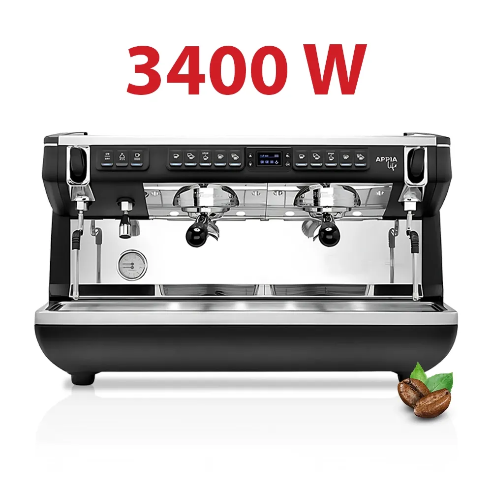 Nuova Simonelli modern XT dual-group espresso maker in matte finish with LED screen and ergonomic wands ensures precise brewing on clean bar.
