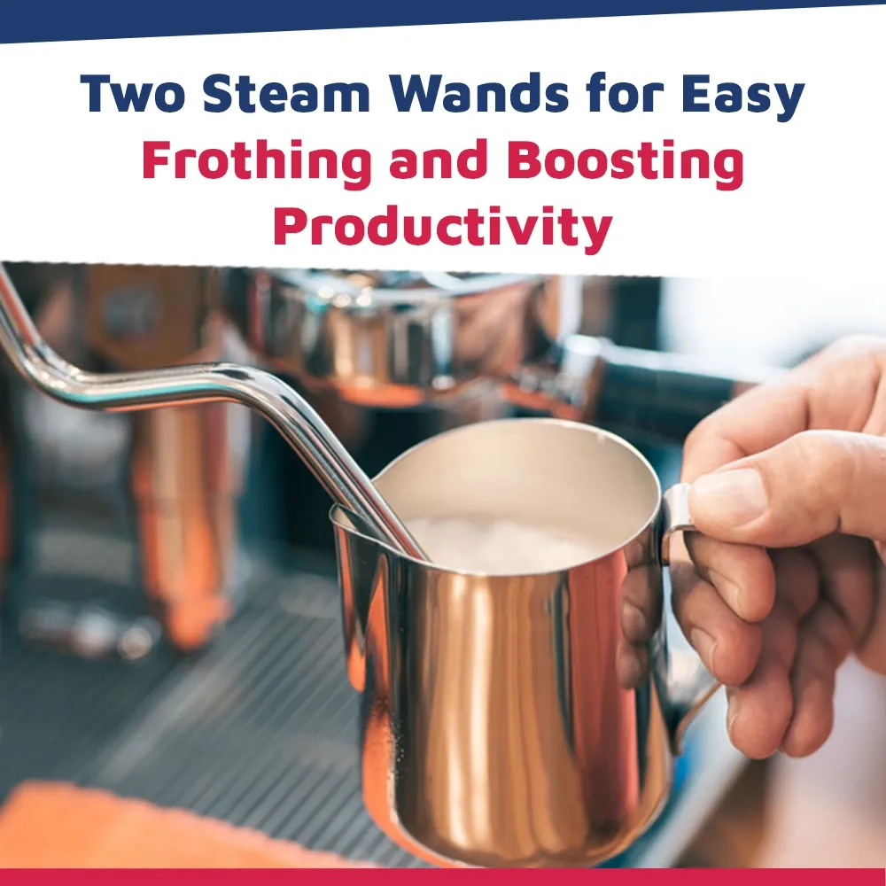 Nuova Simonelli three-group espresso machine in stainless steel with digital display delivers programmable shots and easy cleaning in cafés.