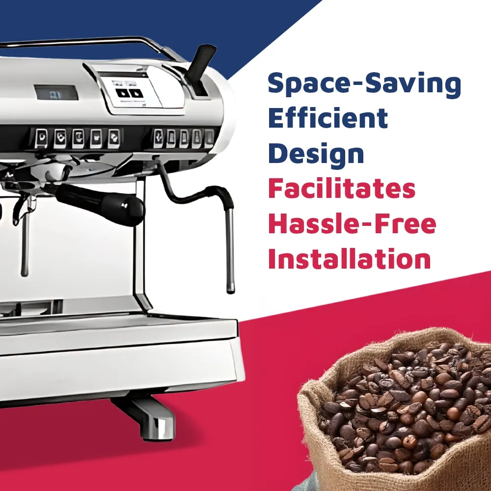 Nuova Simonelli two-group volume control espresso machine in stainless steel with precise dosing, user-friendly controls, and compact café design.