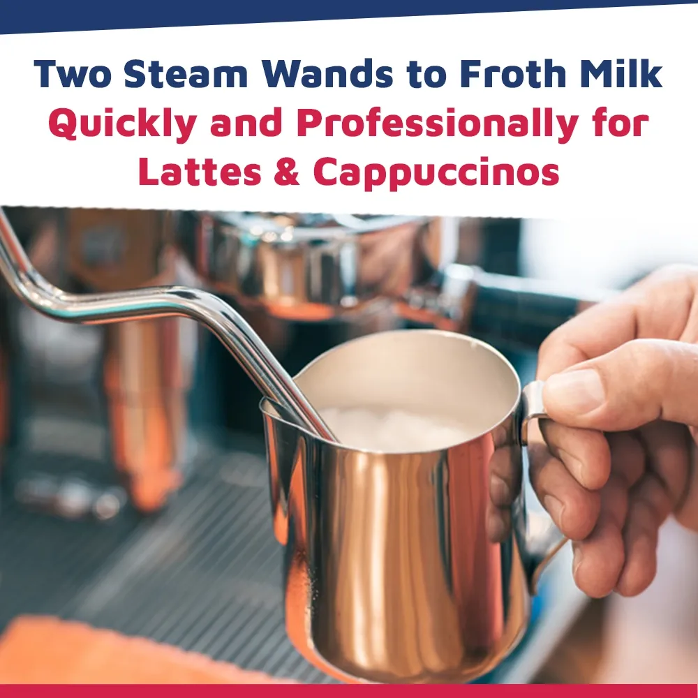 Nuova Simonelli three-group volume control espresso machine in stainless steel delivers accurate dosing and durable performance for high-volume cafés.