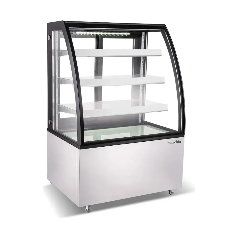 Marchia 36" Curved Glass Refrigerated Bakery Display Case, Stainless Steel, High Volume, 110-120V