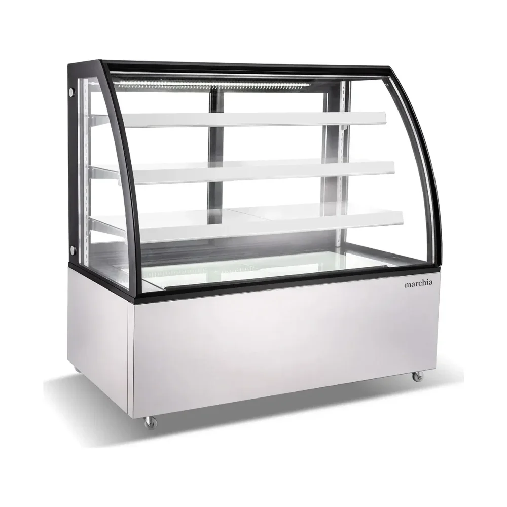 Marchia 60" Curved Glass Refrigerated Bakery Display Case, Stainless Steel, High Volume, 110-120V