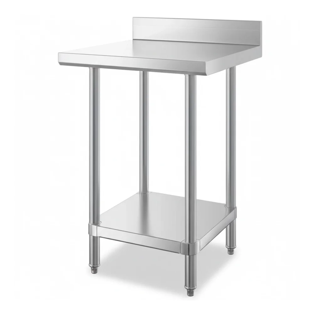 24" x 24" 16-Gauge Commercial Work Table with 4" Backsplash and Undershelf, 304 Stainless Steel