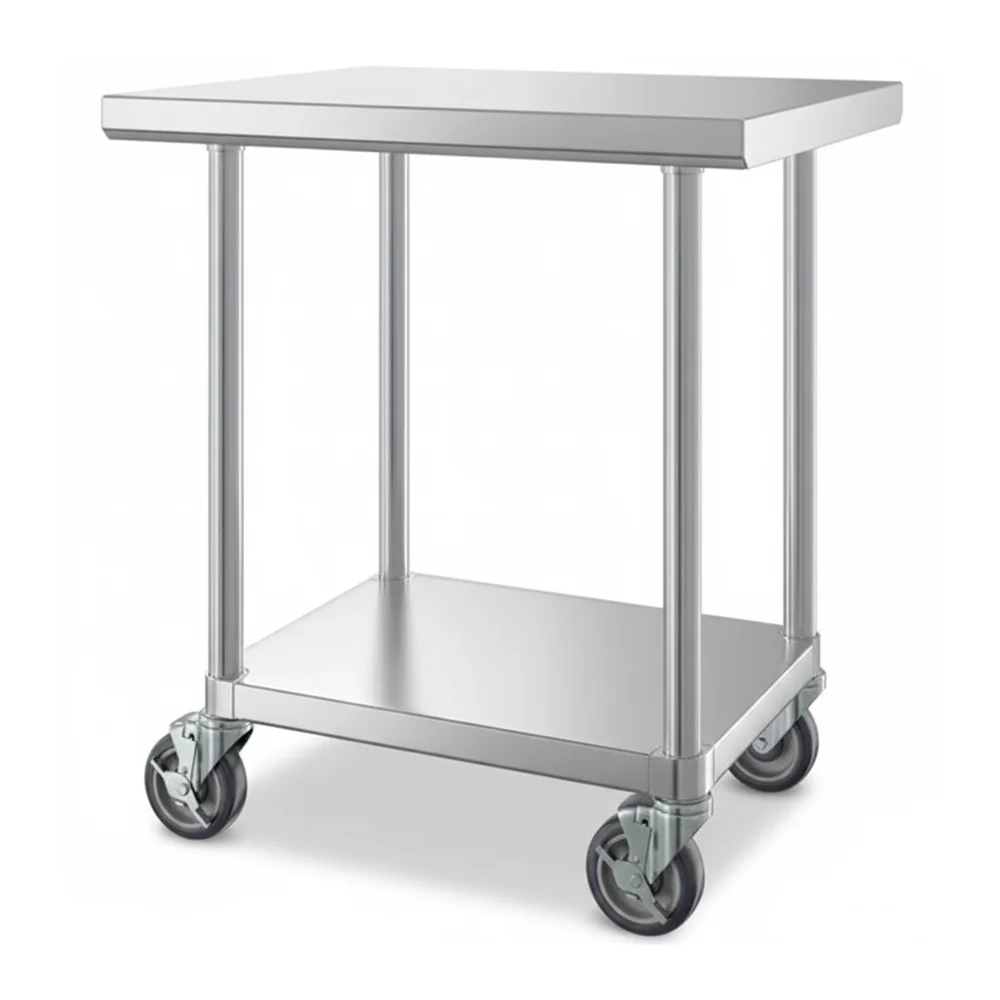 24" x 30" 16-Gauge Commercial Work Table with Undershelf and Casters, 304 Stainless Steel
