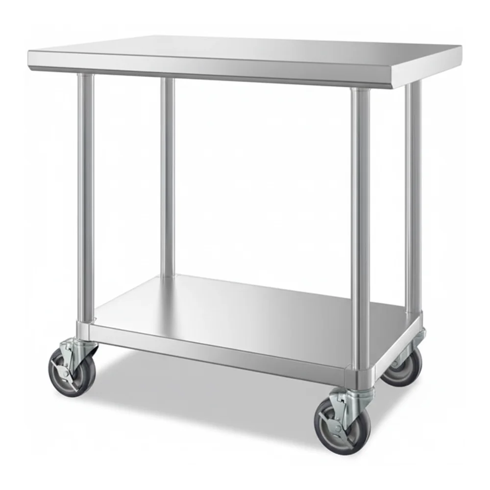 24" x 36" 16-Gauge Commercial Work Table with Undershelf and Casters, 304 Stainless Steel