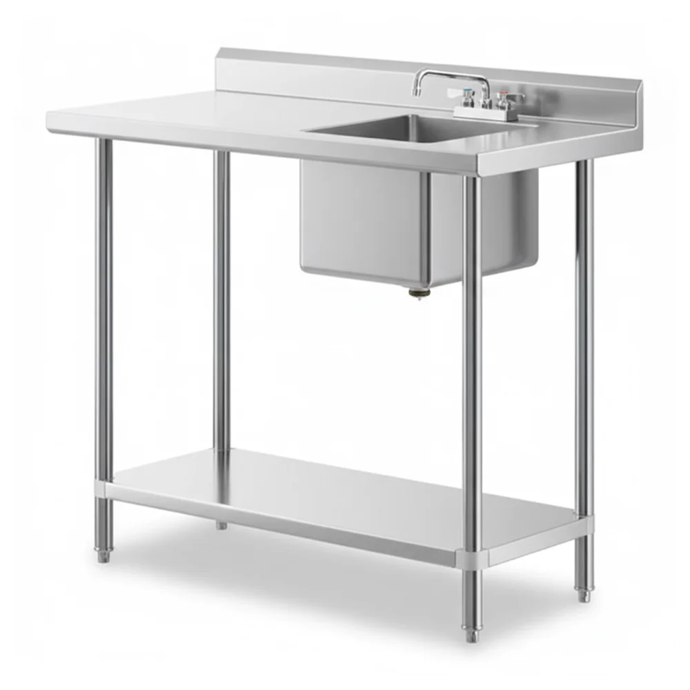 24" x 48" 16 Gauge Work Table with Left Sink, 304 Stainless Steel
