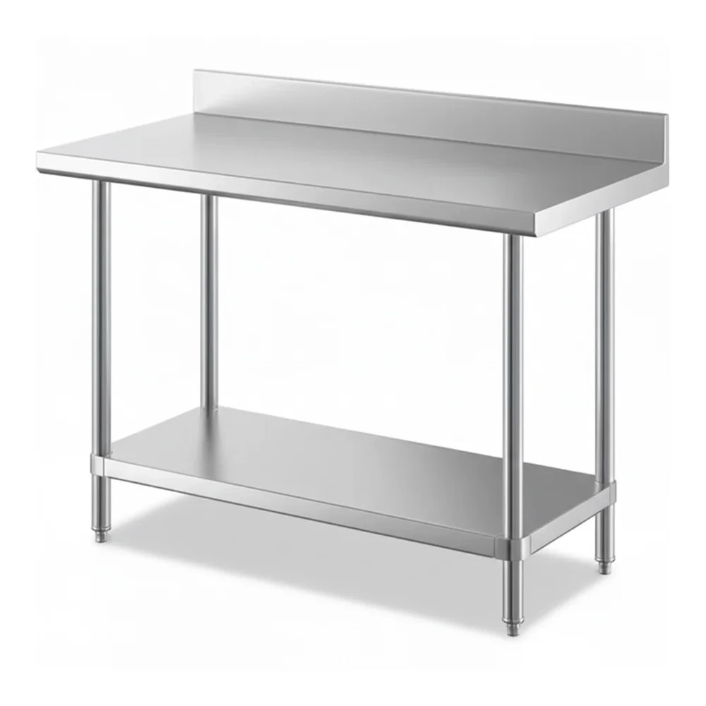 24" x 48" 16-Gauge Commercial Work Table with 4" Backsplash and Undershelf, 304 Stainless Steel