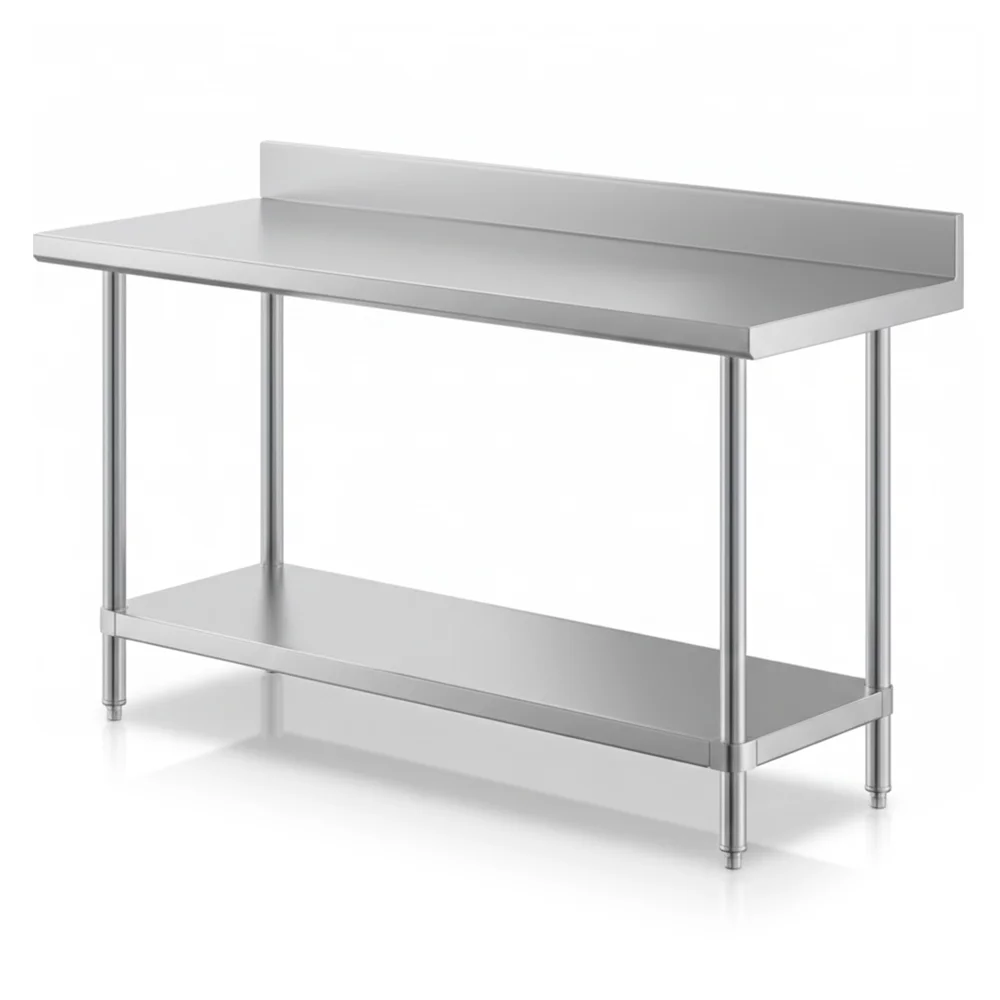 24" x 60" 16-Gauge Commercial Work Table with 4" Backsplash and Undershelf, 304 Stainless Steel