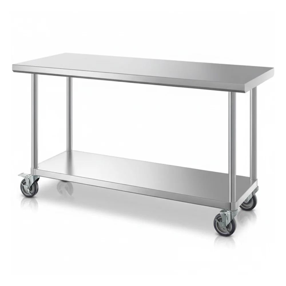 24" x 60" 16-Gauge Commercial Work Table with Undershelf and Casters, 304 Stainless Steel
