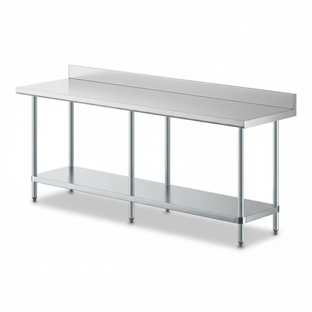24" x 84" 18 Gauge Commercial Work Table with 4" Backsplash, Galvanized Legs, and Undershelf, 304 Stainless Steel