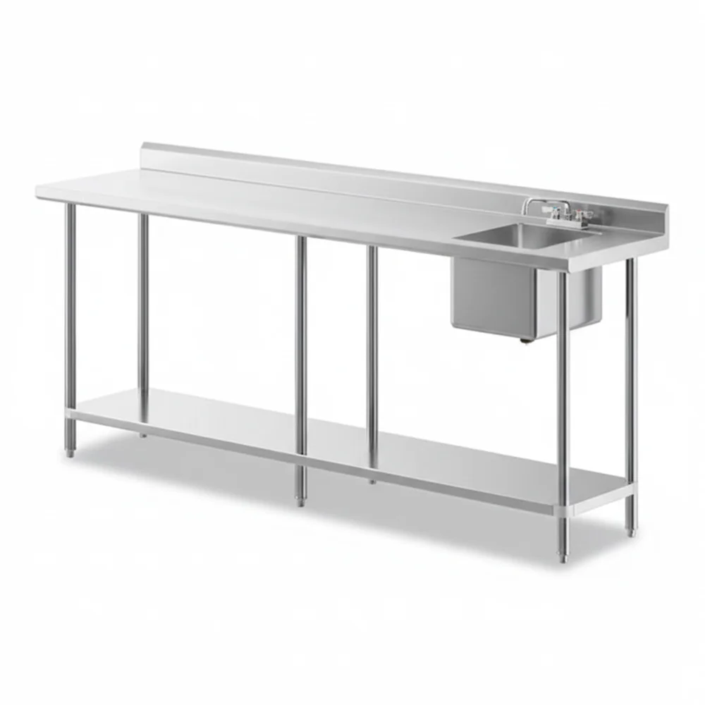 24" x 96" 16 Gauge Work Table with Left Sink, 304 Stainless Steel