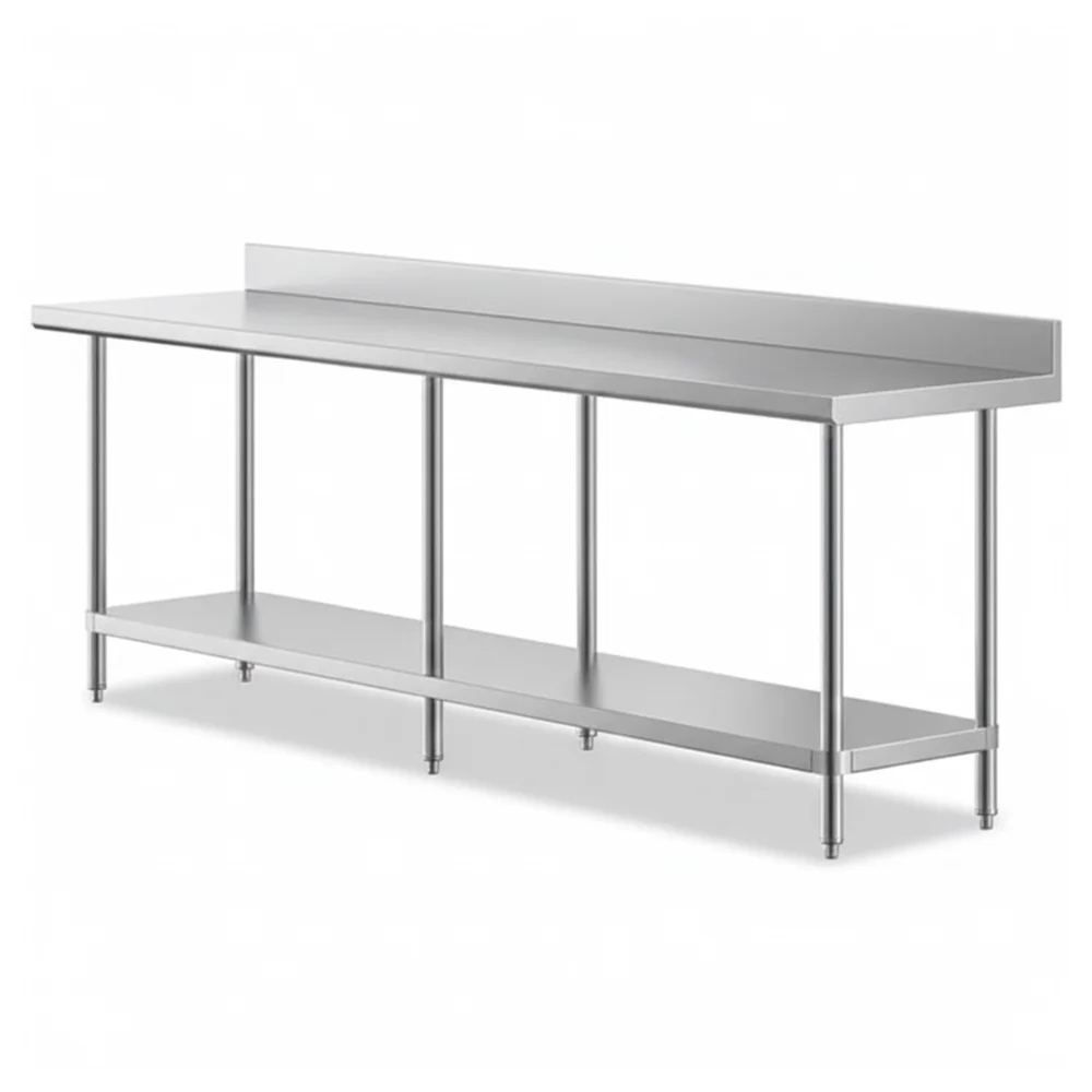 24" x 96" 16-Gauge Commercial Work Table with 4" Backsplash and Undershelf, 304 Stainless Steel