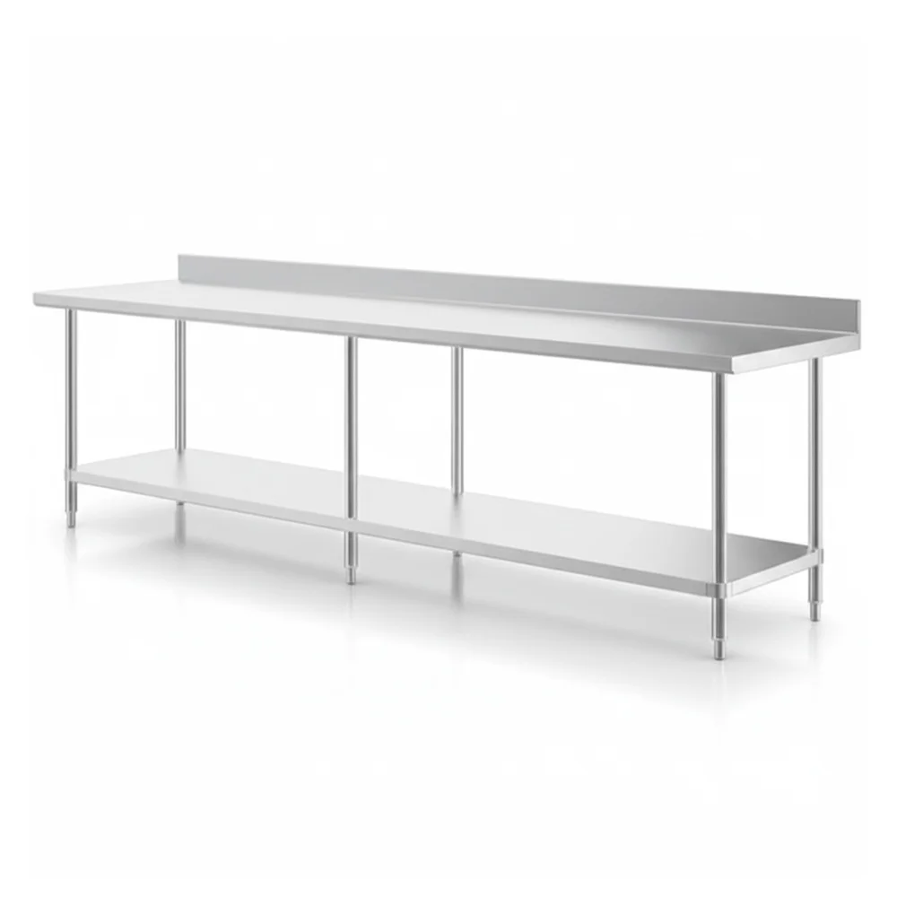 30" x 120" 16-Gauge Commercial Work Table with 4" Backsplash and Undershelf, 304 Stainless Steel