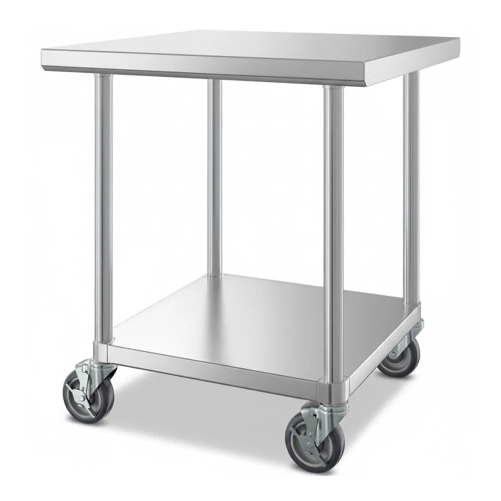 30" x 30" 16-Gauge Commercial Work Table with Undershelf and Casters, 304 Stainless Steel