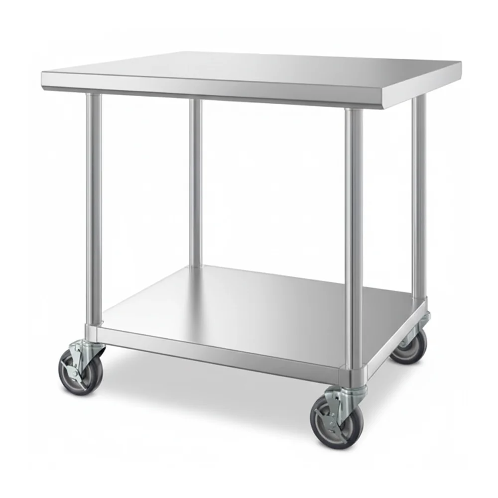30" x 36" 16-Gauge Commercial Work Table with Undershelf and Casters, 304 Stainless Steel