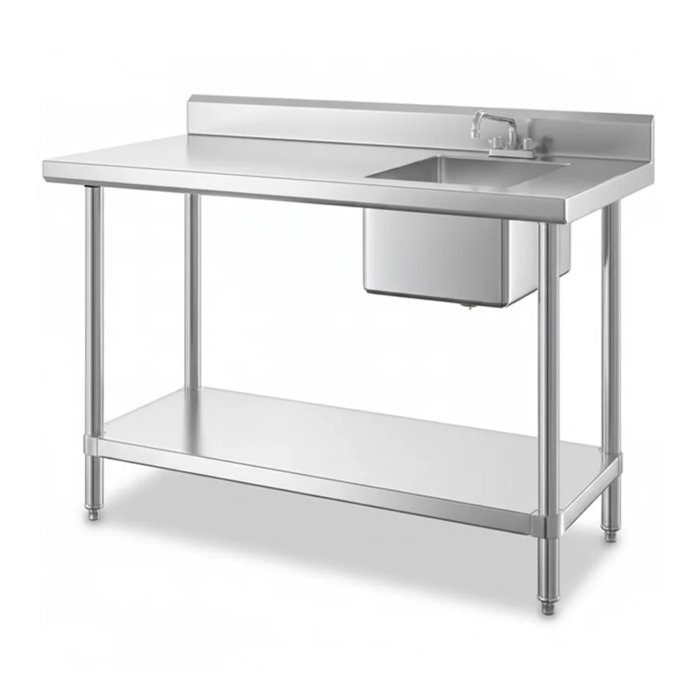 30" x 60" 16 Gauge Work Table with Left Sink, 304 Stainless Steel