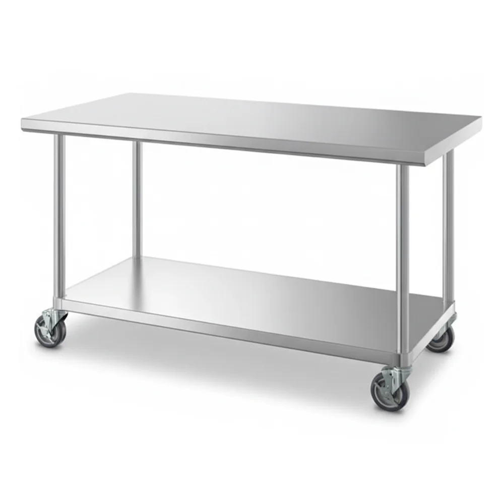 30" x 60" 16-Gauge Commercial Work Table with Undershelf and Casters, 304 Stainless Steel