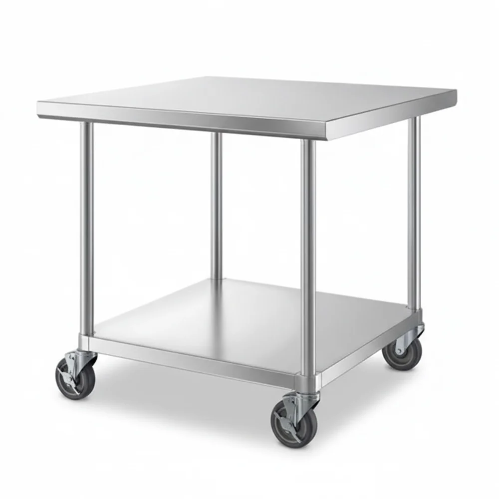 36" x 36" 16-Gauge Commercial Work Table with Undershelf and Casters, 304 Stainless Steel