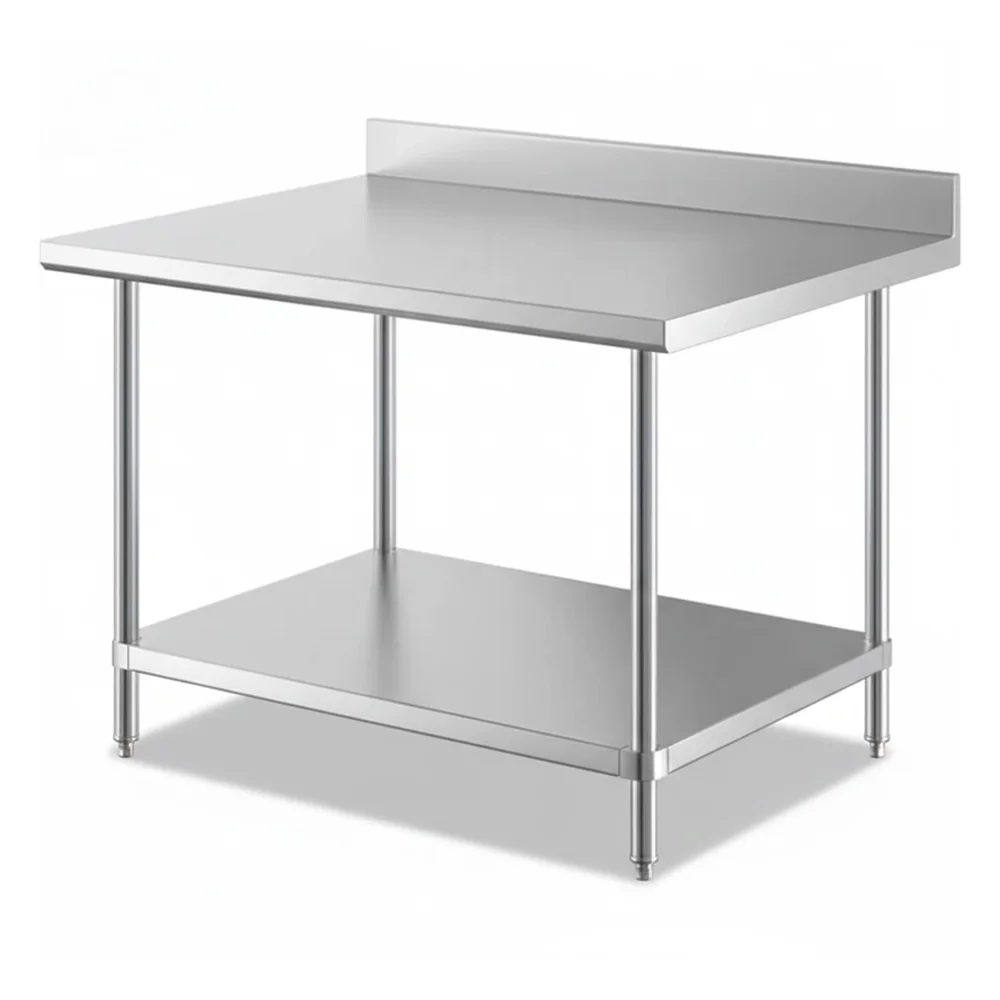 36" x 48" 16-Gauge Commercial Work Table with 4" Backsplash and Undershelf, 304 Stainless Steel