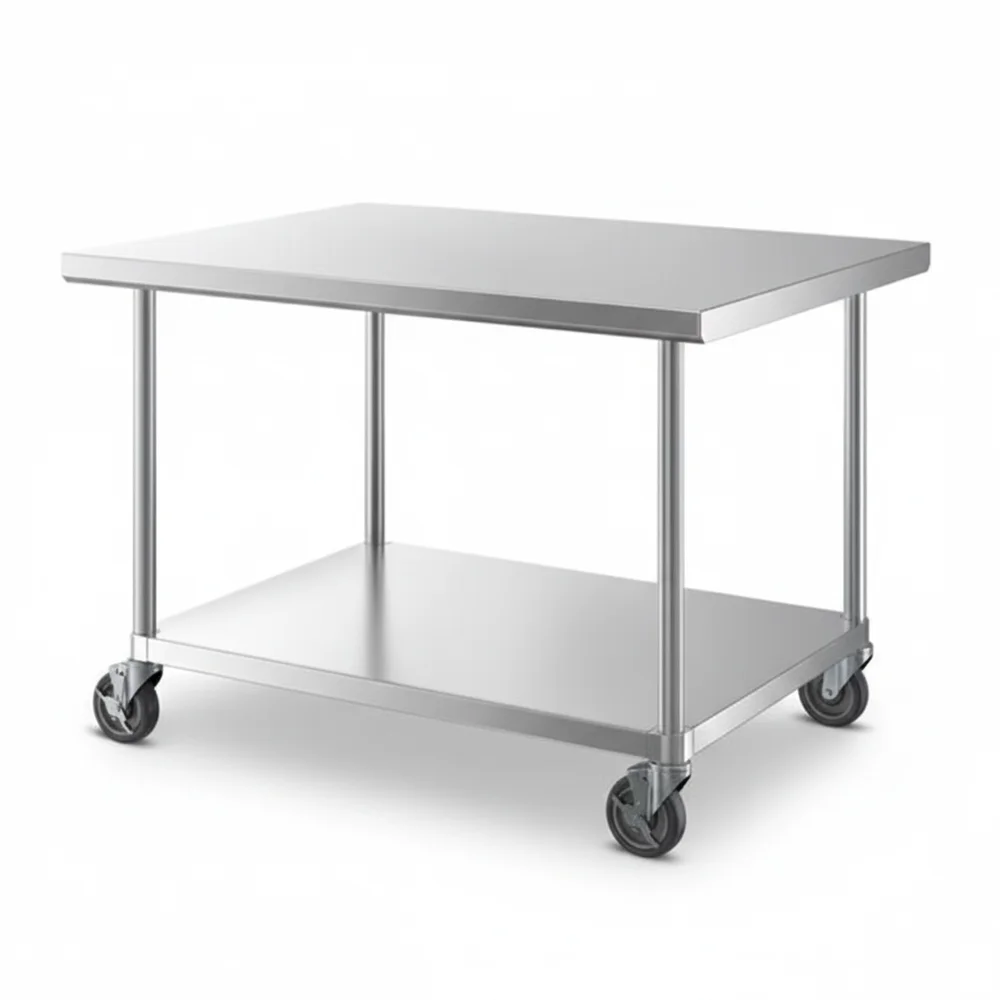 36" x 48" 16-Gauge Commercial Work Table with Undershelf and Casters, 304 Stainless Steel