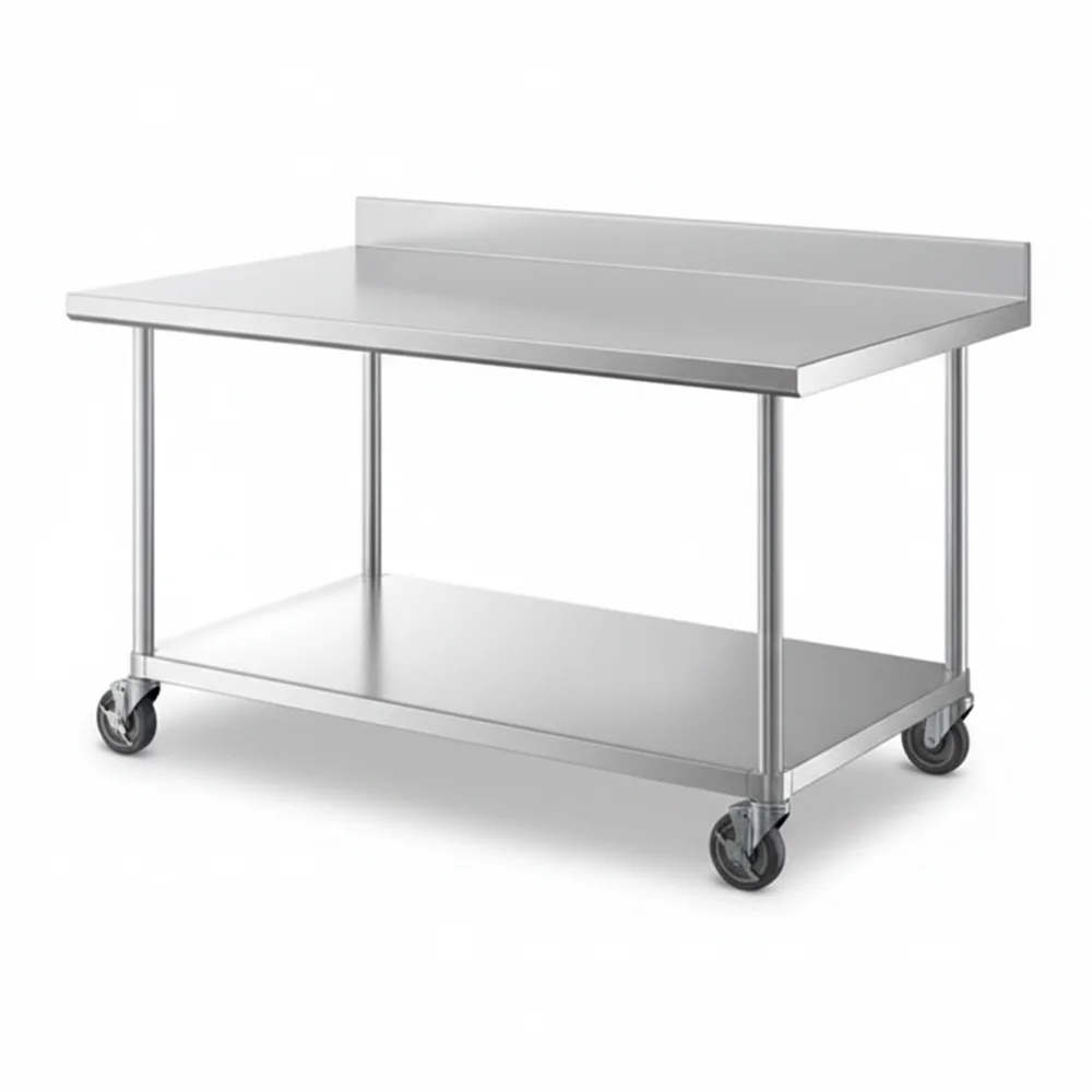36" x 60" 16-Gauge Commercial Work Table with 4" Backsplash, Undershelf and Casters, 304 Stainless Steel