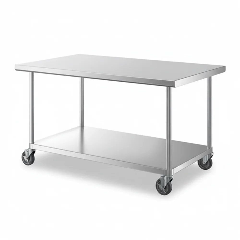 36" x 60" 16-Gauge Commercial Work Table with Undershelf and Casters, 304 Stainless Steel