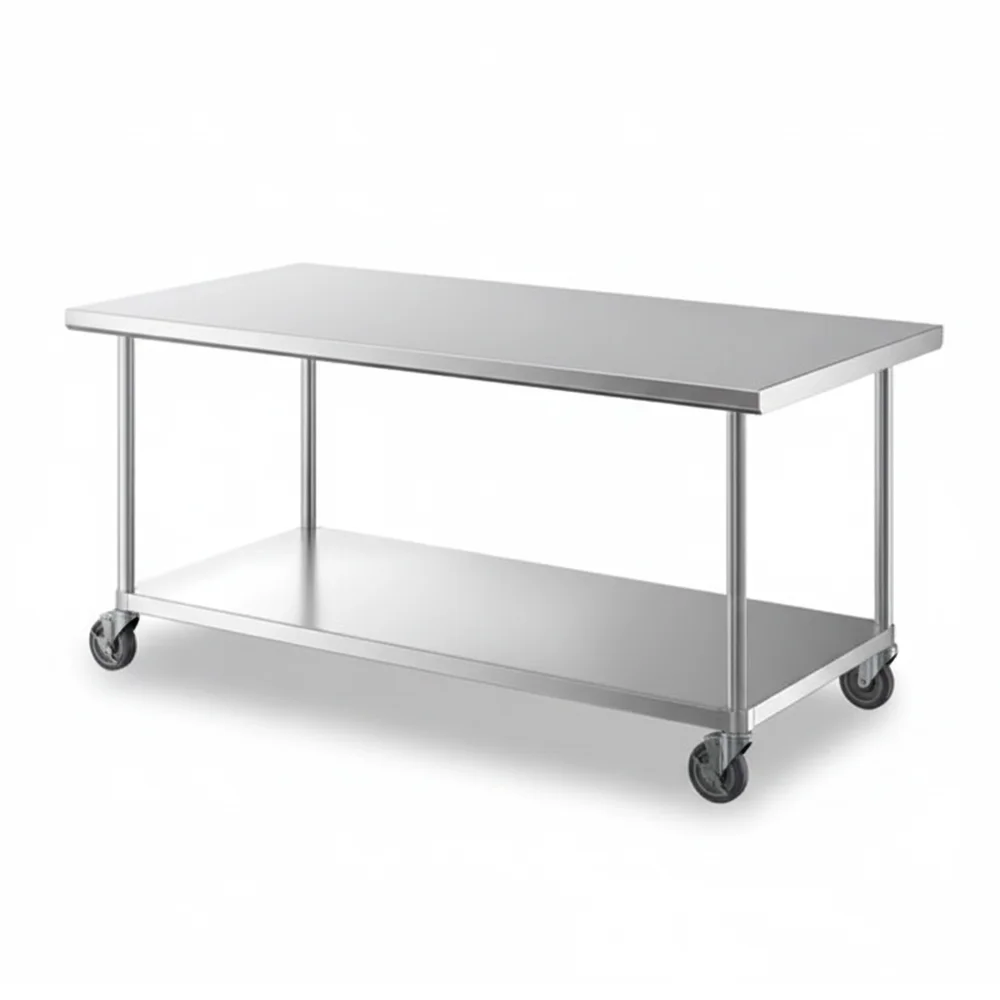 36" x 72" 16-Gauge Commercial Work Table with Undershelf and Casters, 304 Stainless Steel