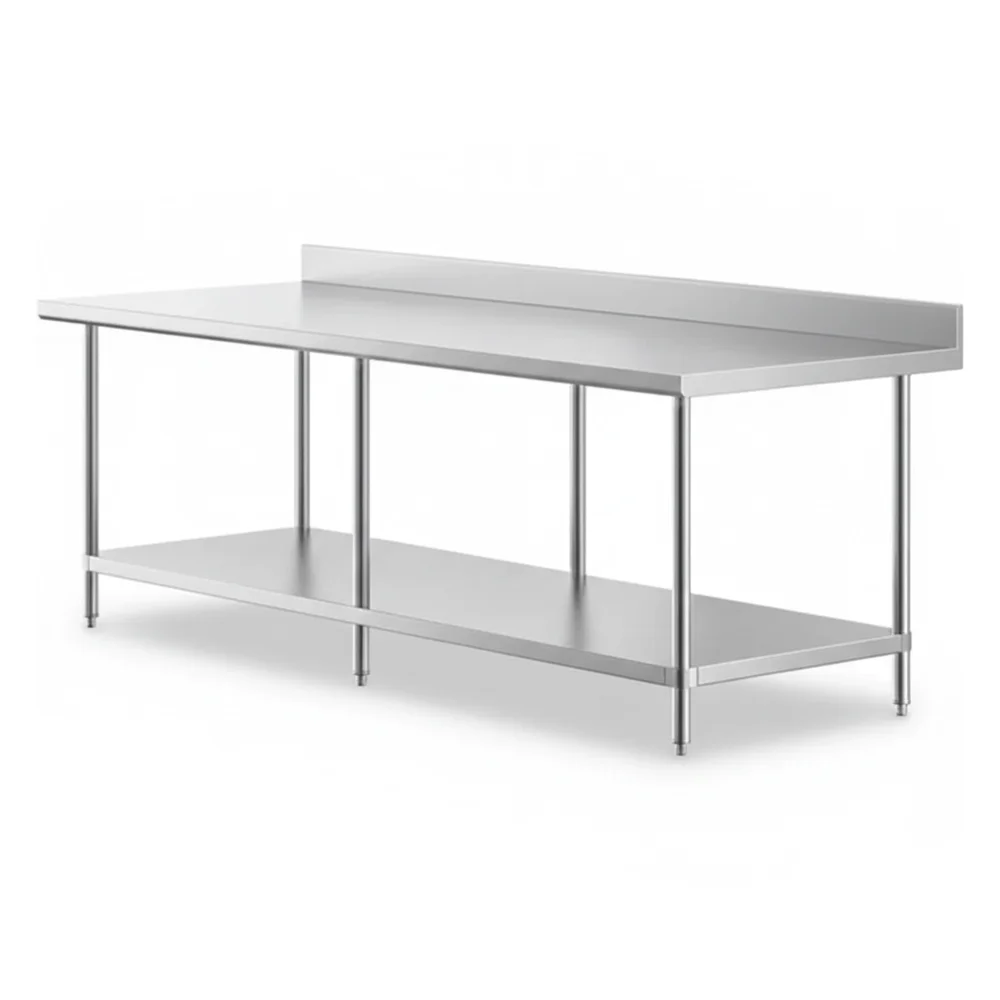 36" x 96" 16-Gauge Commercial Work Table with 4" Backsplash and Undershelf, 304 Stainless Steel