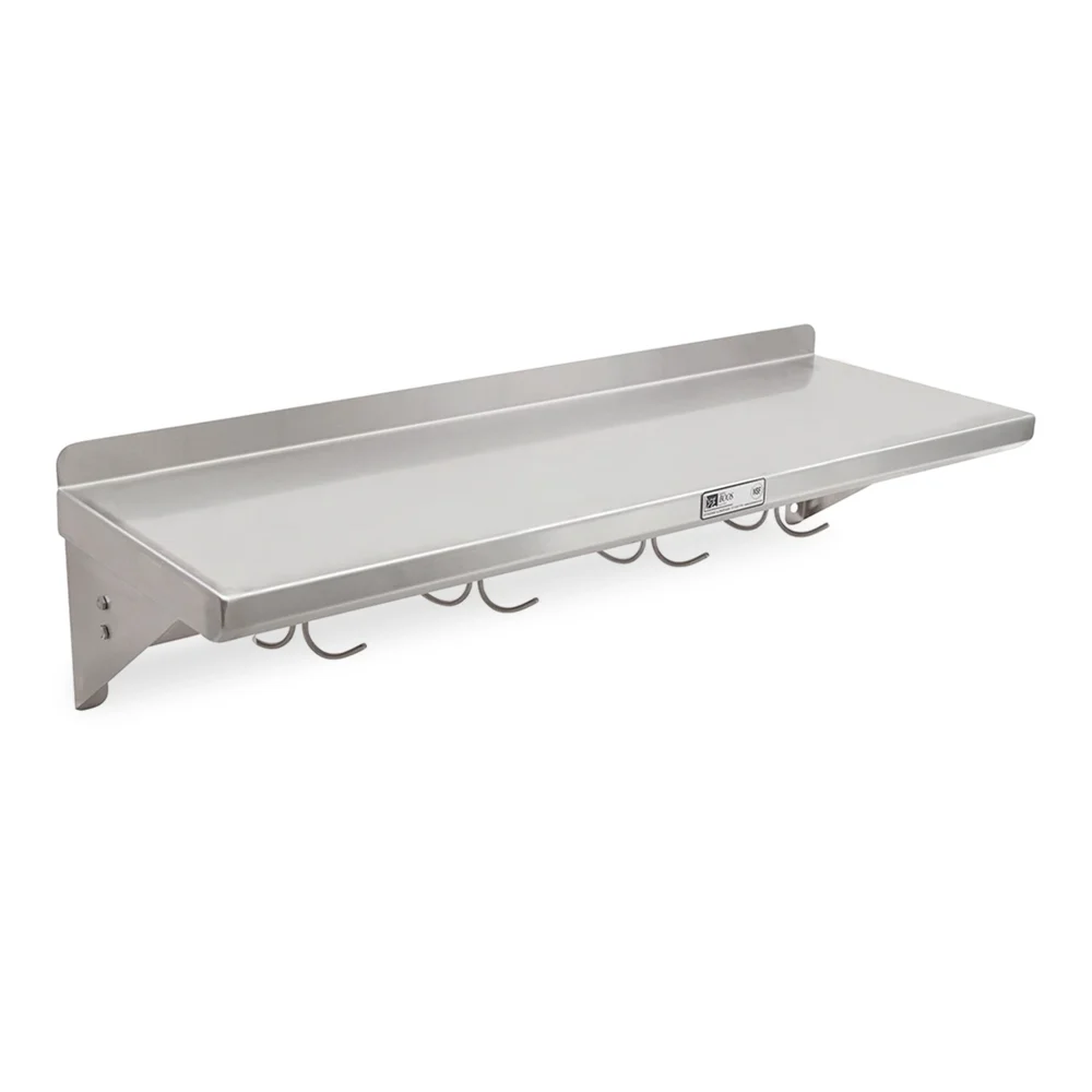 John Boos MENSL36-P 12" x 36" Wall Shelf with Pot Rack, Stainless Steel