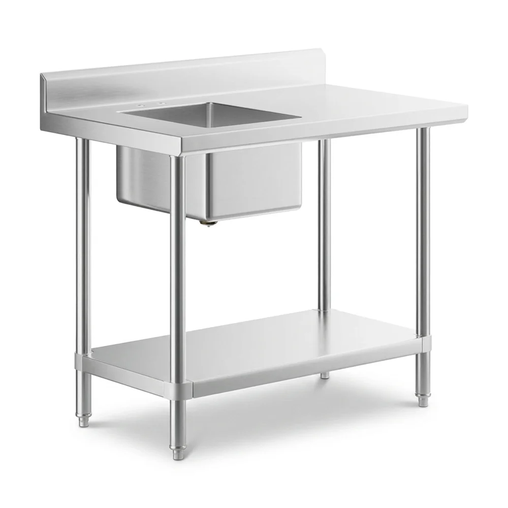 30" x 48" 18 Gauge Stainless Steel Work Table with Sink - Sink on Left