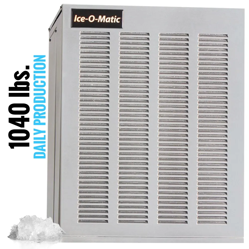 Ice-O-Matic remote cooled flake ice machine head without storage bin, efficient for continuous ice production in professional kitchens.