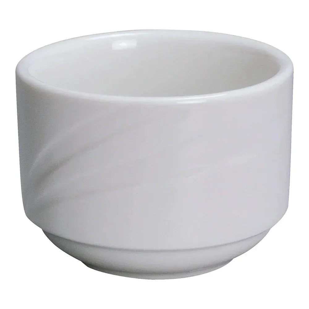 White round bouillon cup by Yanco China, soup and appetizer bowl. Durable chinaware for hotel events, cafés, and buffet service.
