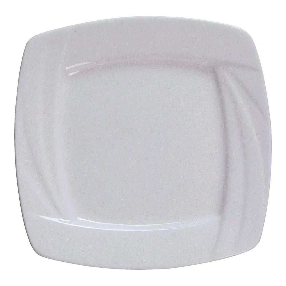 White square chinaware plate by Yanco China, small modern dish for appetizers and desserts. Durable and perfect for hotels, cafés, and buffets.