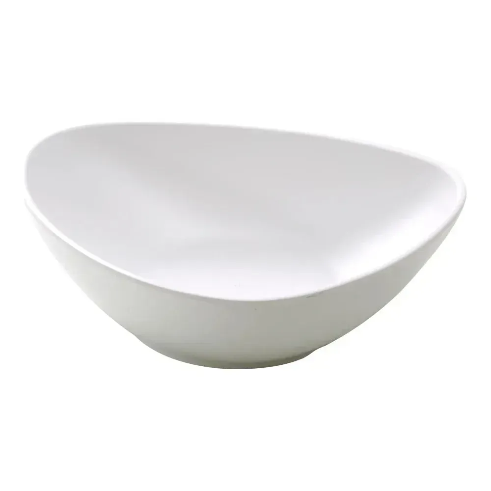 White triangular pasta plate by Yanco China, ideal for elegant hotel or restaurant plating. Modern durable platter for pasta or salad service.