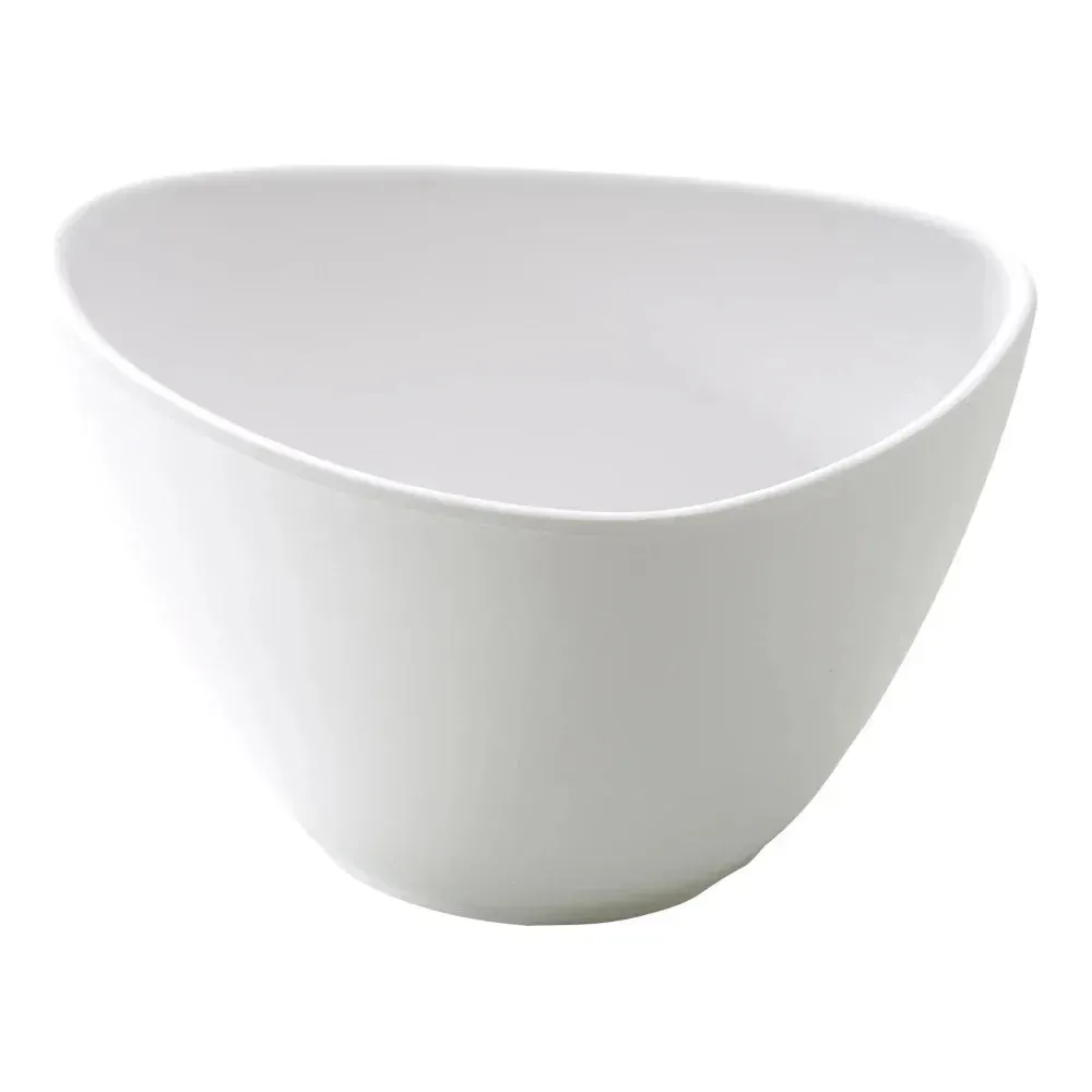 White triangular melamine bowl by Yanco China with sleek design. Lightweight and durableperfect for soup or salad plating in cafés.