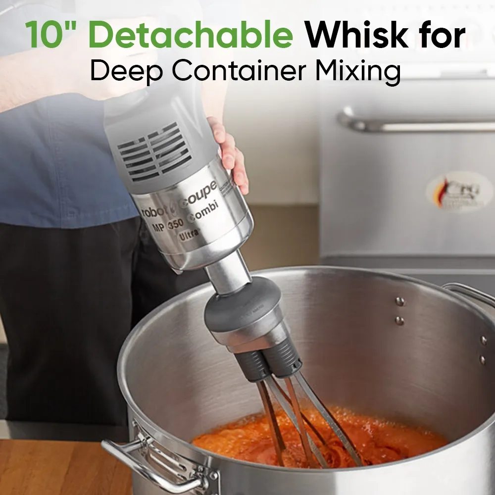 Robot Coupe compact combi turbo blender with whisk for preparing sauces, soups, dressings, and batters in restaurants and catering venues.