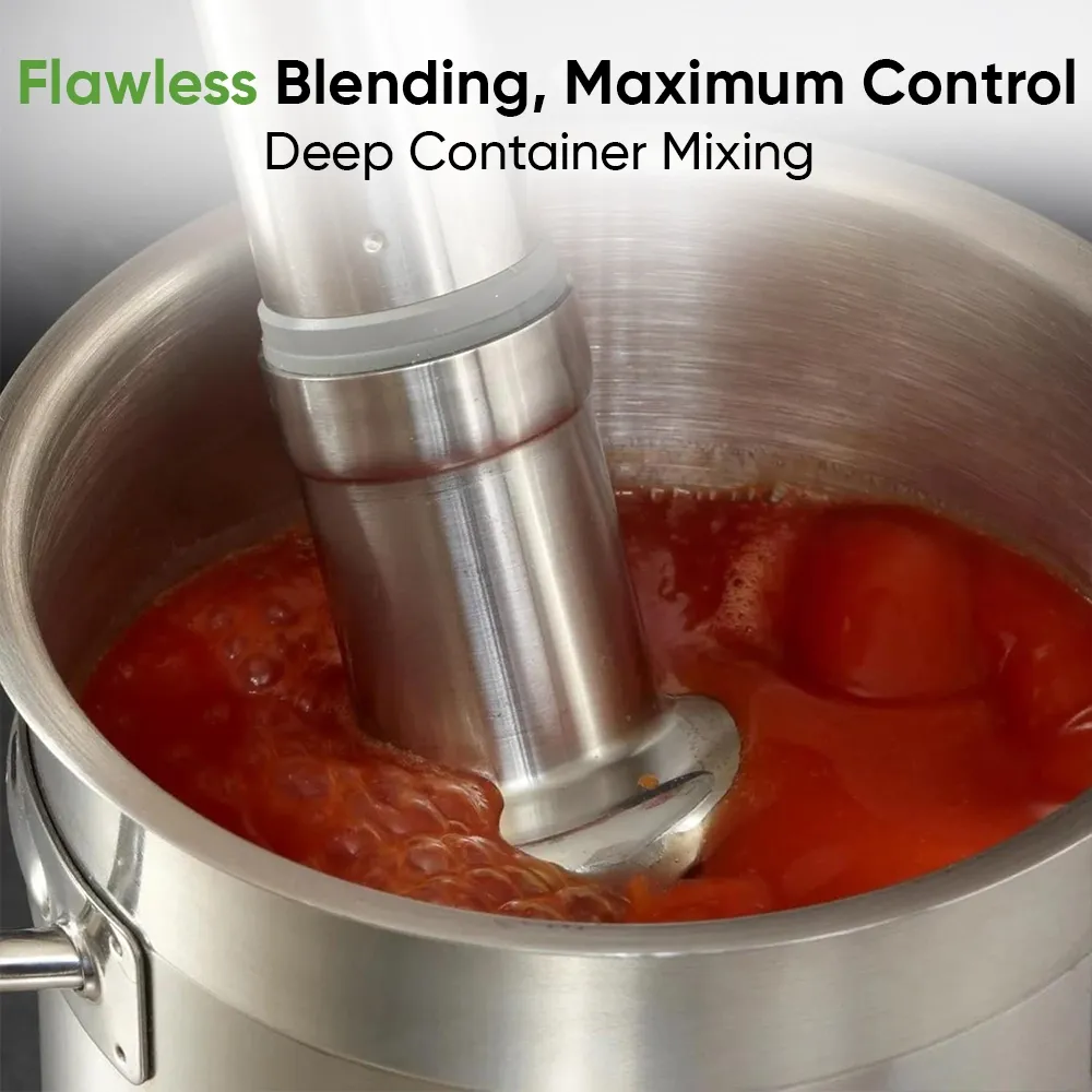 Robot Coupe high-performance stainless immersion blender for powerful blending of soups, sauces, and purees in restaurants and kitchens.
