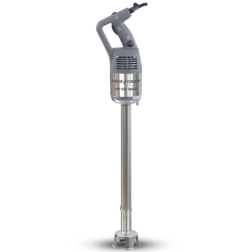 Robot Coupe high-performance stainless immersion blender for powerful blending of soups, sauces, and purees in restaurants and kitchens.