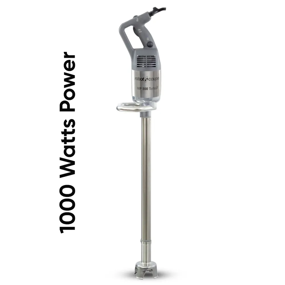 Robot Coupe single speed immersion blender with extra-long shaft and high torque for rapid blending in catering and commercial kitchens.