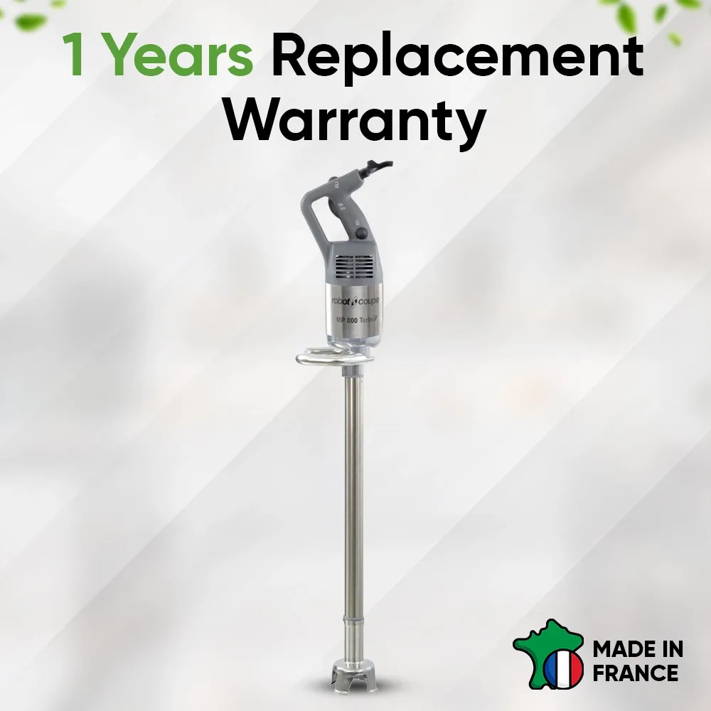 Robot Coupe single speed immersion blender with extra-long shaft and high torque for rapid blending in catering and commercial kitchens.