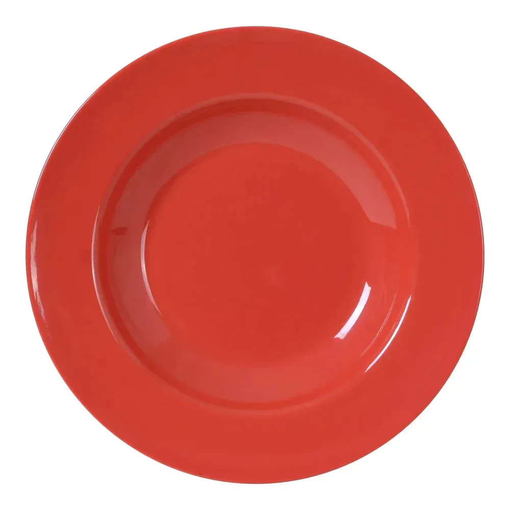 Yanco China orange-red melamine pasta bowl adds warmth and vibrancy to table settings, perfect for pasta, soups, or mixed dishes in casual dining.