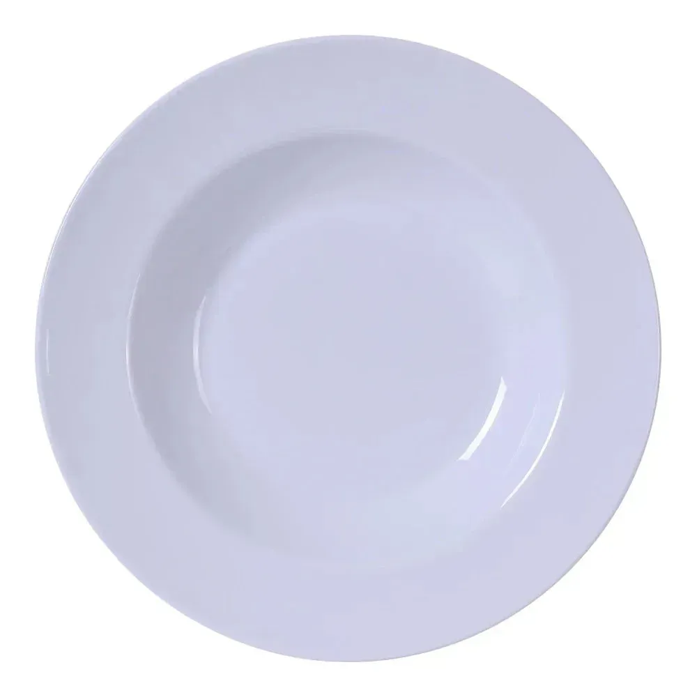Yanco China white melamine pasta bowl, versatile for pasta, salads, or mixed dishes, a staple for restaurants, buffets, or home kitchens.