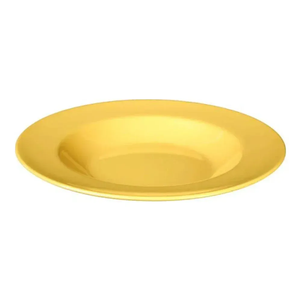 Yanco China yellow melamine pasta bowl, adding sunny charm, perfect for pasta, salads, or entrées in restaurants, buffets, or casual dining.