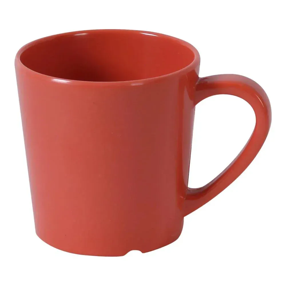 Yanco China orange-red melamine coffee mugs with comfortable handle, perfect for vibrant café or horeca beverage presentation in style.