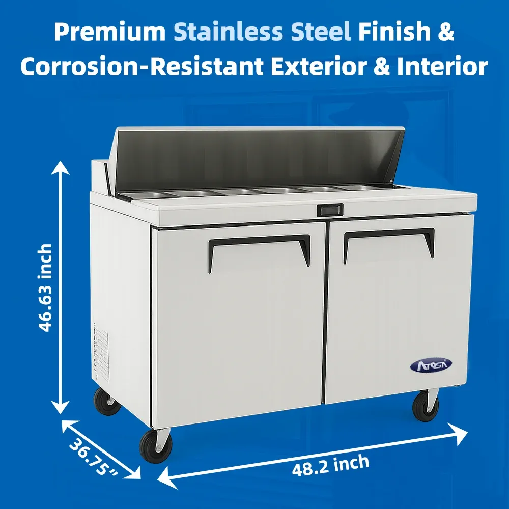 Atosa MSF8306GR 48.2" Mega Top Sandwich Prep Table, 18 Pans 7.2 Cu.Ft